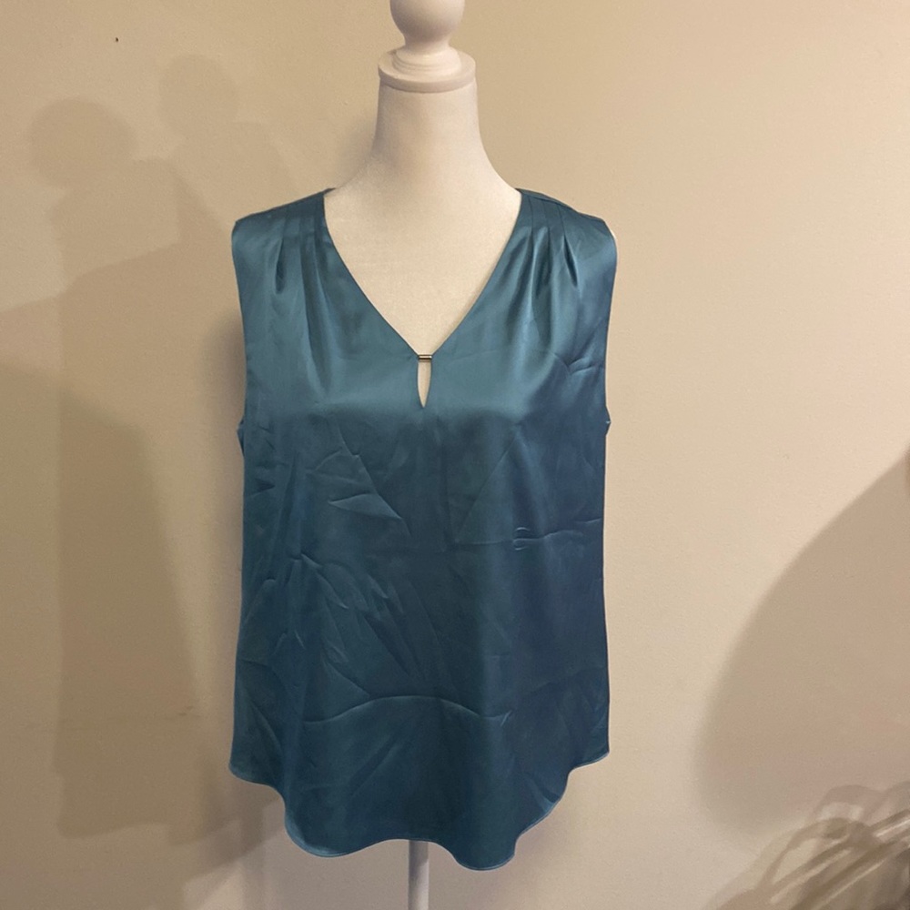 WHBM v-neck blue satin blouse size Medium